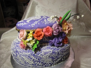 Elegant Limoge style box cake with sugar flowers